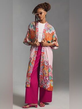Anthropology Conditions Apply Printed Floral Kimono